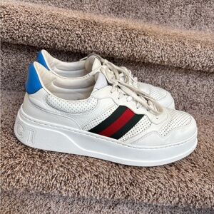 Gucci Men’s White with Red and Green Stripes Leather Sneakers